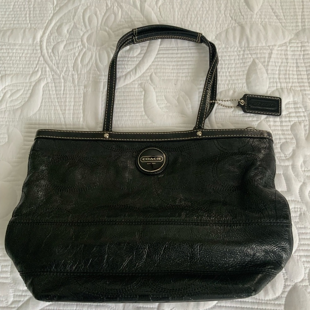 Coach Black Leather Tote with Tag